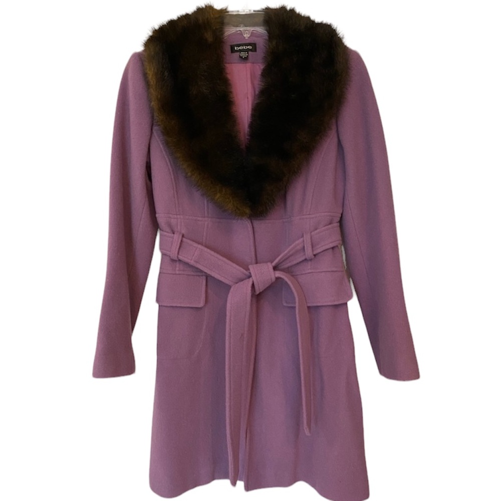 Bebe 100% wool coat with faux fur collar